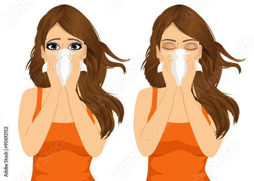 young sick woman ill suffering allergy