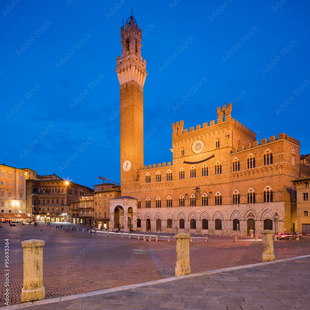 Large print, high resolution photograph taken shortly after sunset on Piazza Del Campo, Siena, Italy