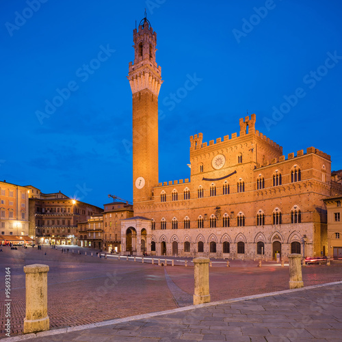 Large print, high resolution photograph taken shortly after sunset on Piazza Del Campo, Siena, Italy