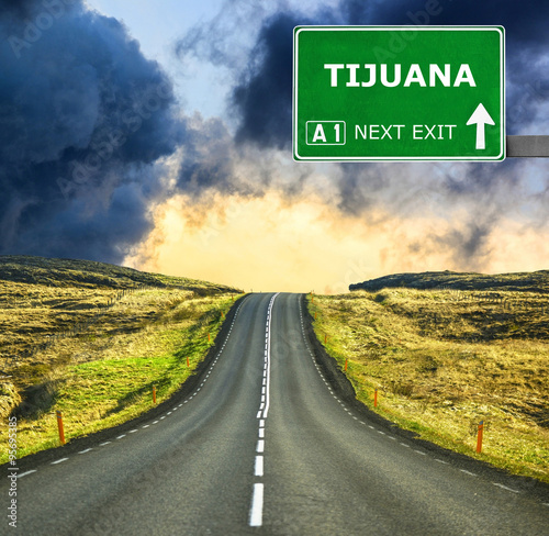 TIJUANA road sign against clear blue sky