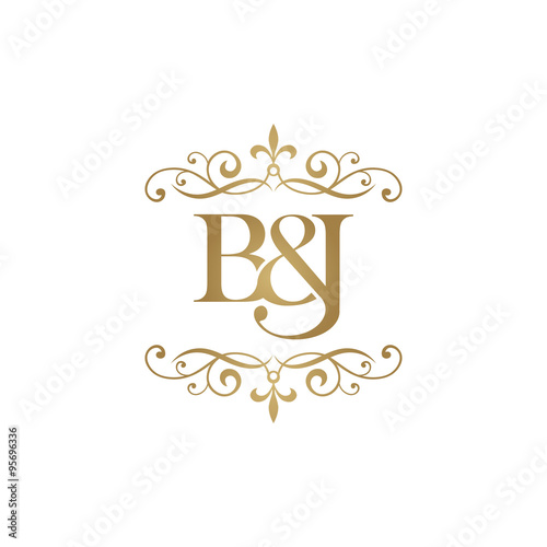 B&J Initial logo. Ornament ampersand monogram golden logo