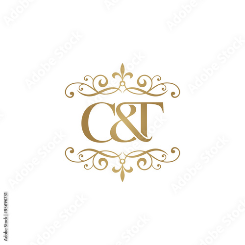 C&T Initial logo. Ornament ampersand monogram golden logo