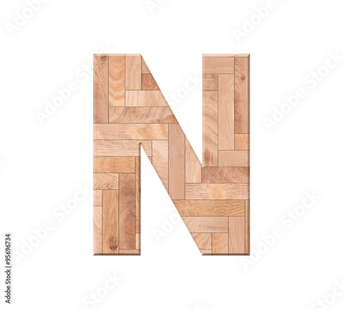 Wooden parquet alphabet letter symbol - N. Isolated on white background