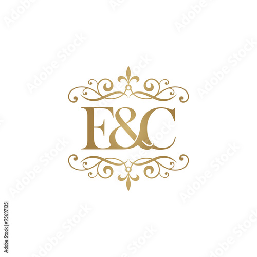 E&C Initial logo. Ornament ampersand monogram golden logo