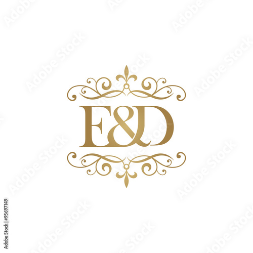 E&D Initial logo. Ornament ampersand monogram golden logo