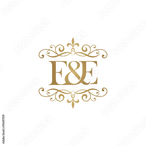 E&E Initial logo. Ornament ampersand monogram golden logo