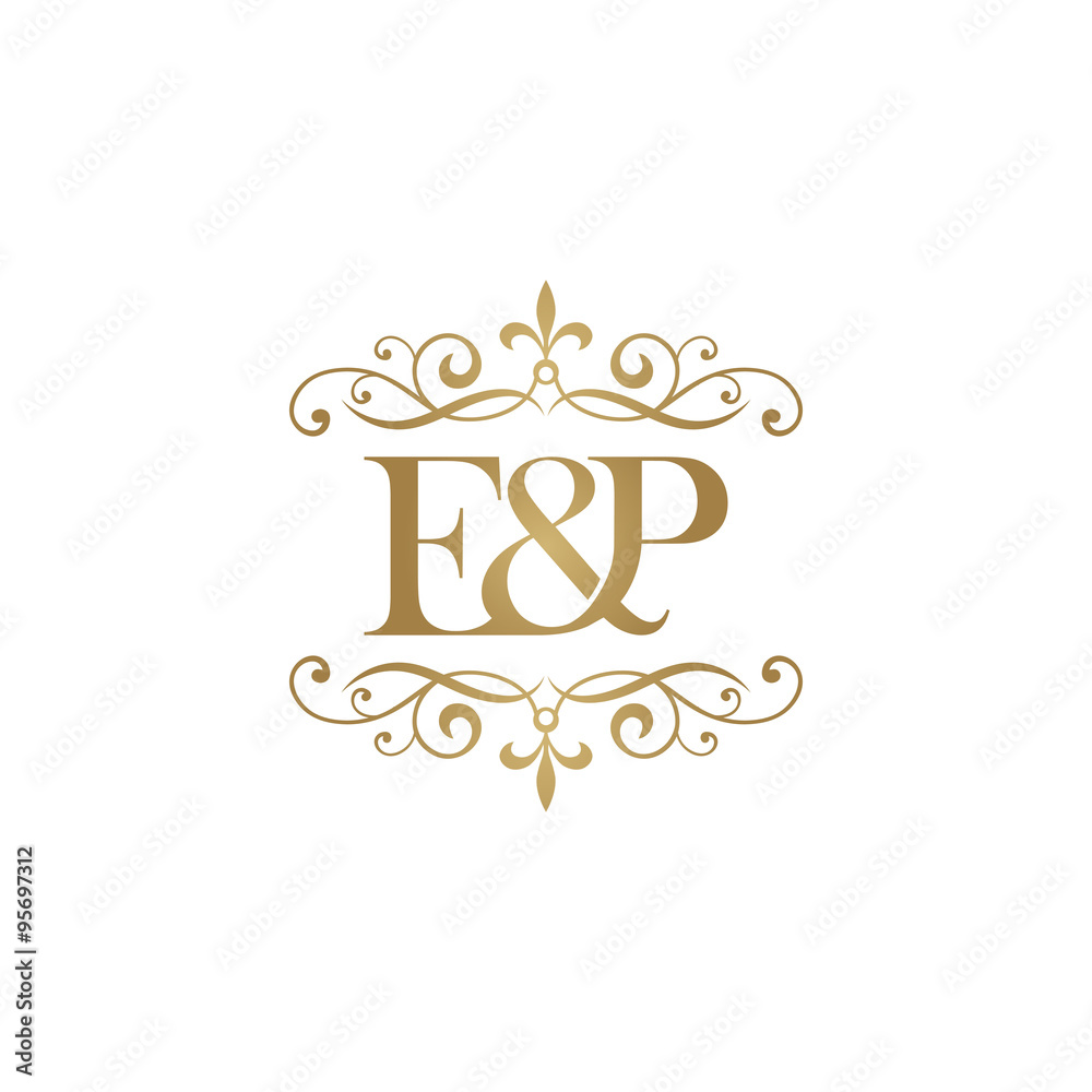 E&P Initial logo. Ornament ampersand monogram golden logo E&P Initial logo. Ornament ampersand monogram golden logo
