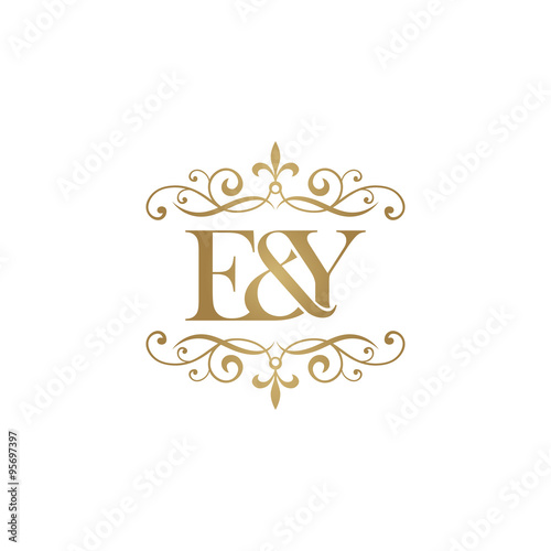 E&Y Initial logo. Ornament ampersand monogram golden logo