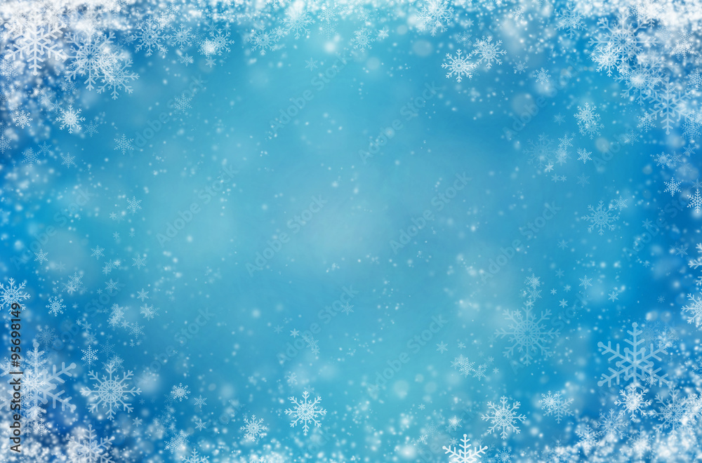 Light blue background with snowflakes