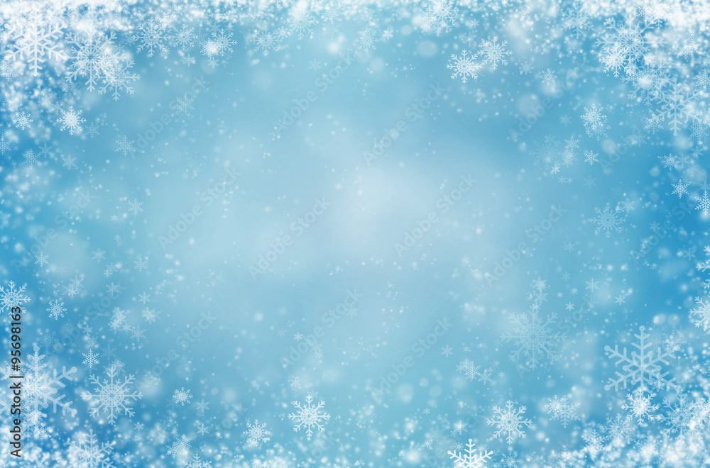 Light blue background with snowflakes
