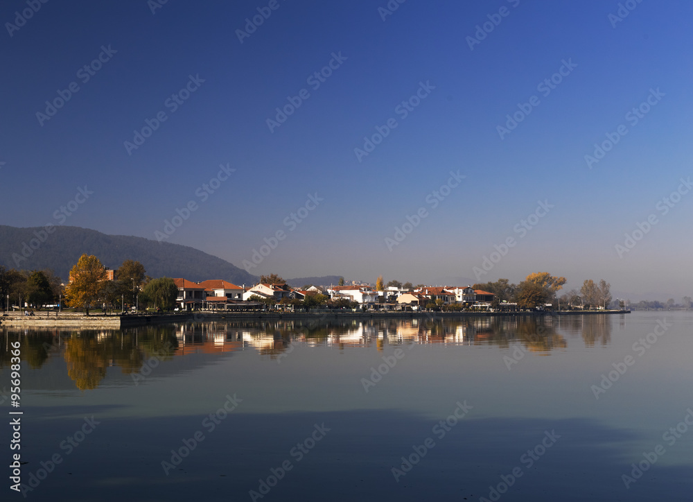 Fototapeta premium Ioannina city Greece, autumn reflection