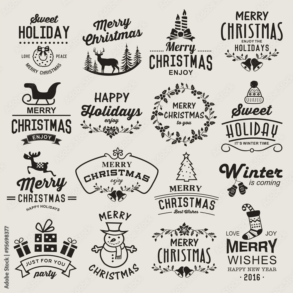  Christmas design elements, logos, badges, labels, icons, decoration and objects set.
