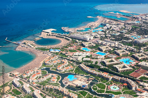 The Red Sea coast with sandy beaches and resorts areas, Hurghada, Egypt photo