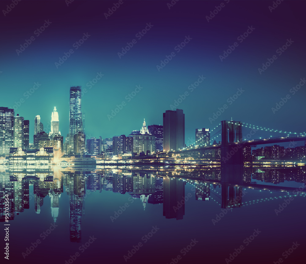 New York City Lights Scenic Bridge View Concept