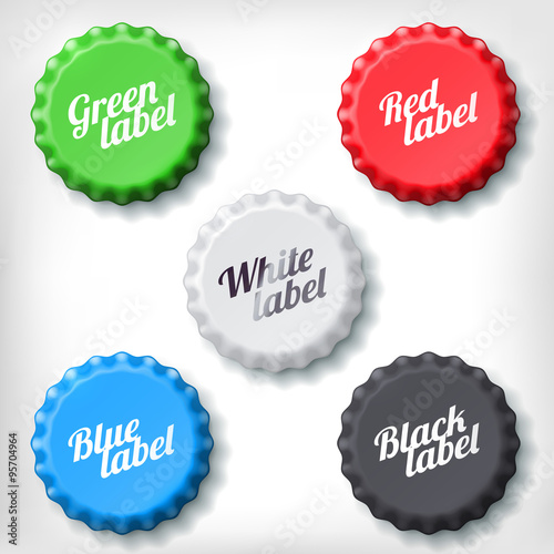 Colored bottle caps with writings