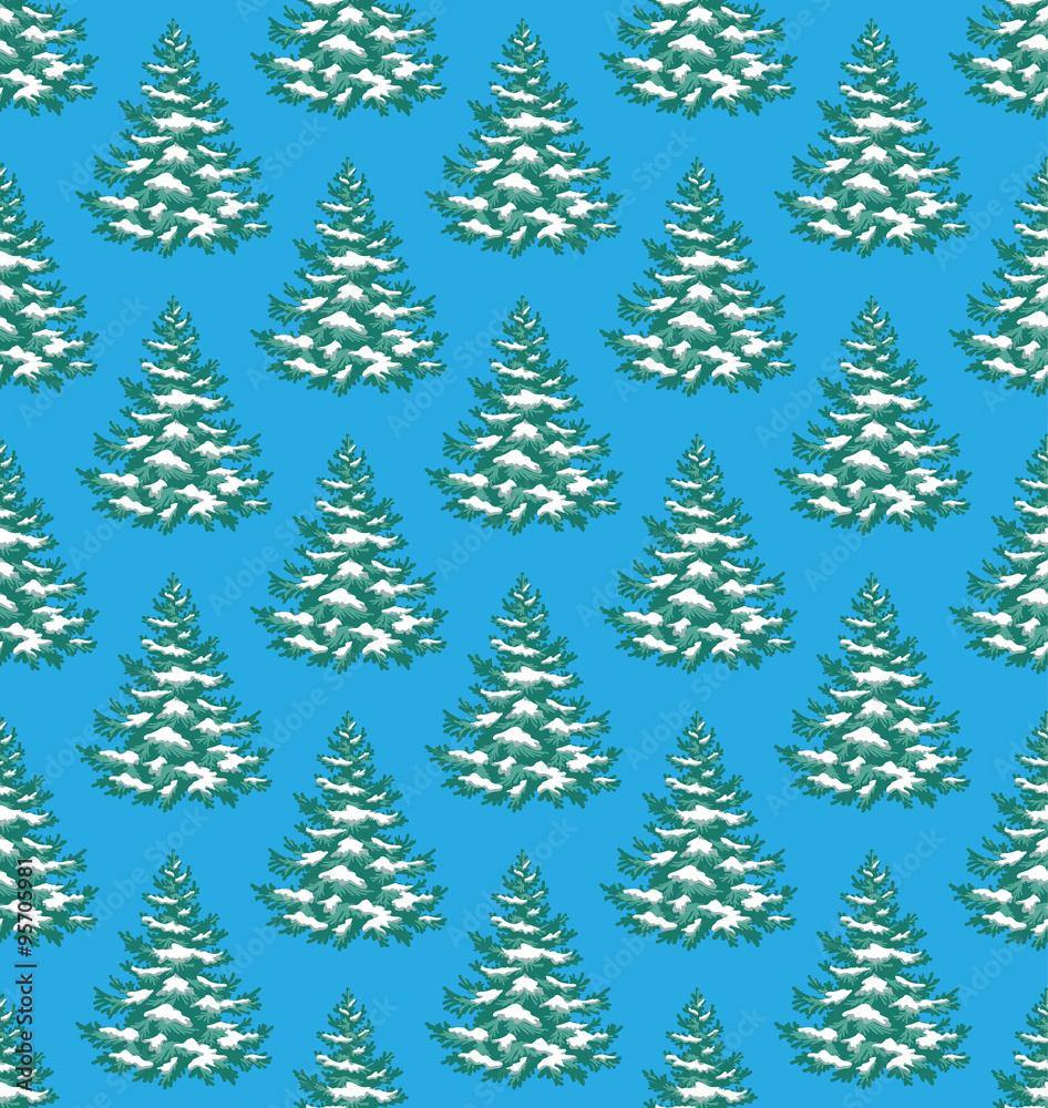 Seamless Pattern with Evergreen Christmas Tree Pine Fir Isolated