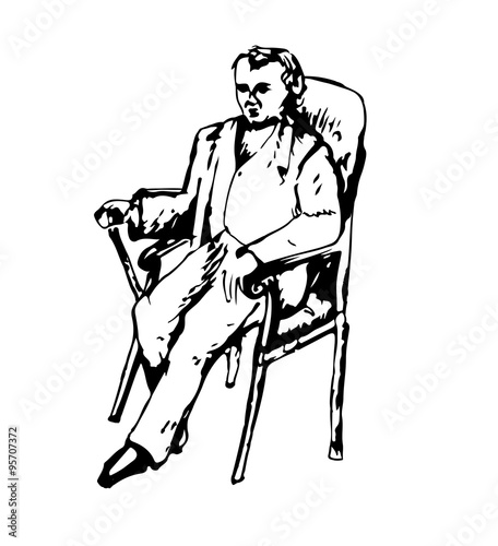 Vintage hand drawn vector illustration of a gentleman in a suit sitting in an armchair