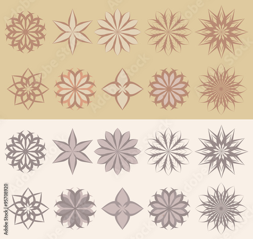 Vector set of ornamental floral characters in style.