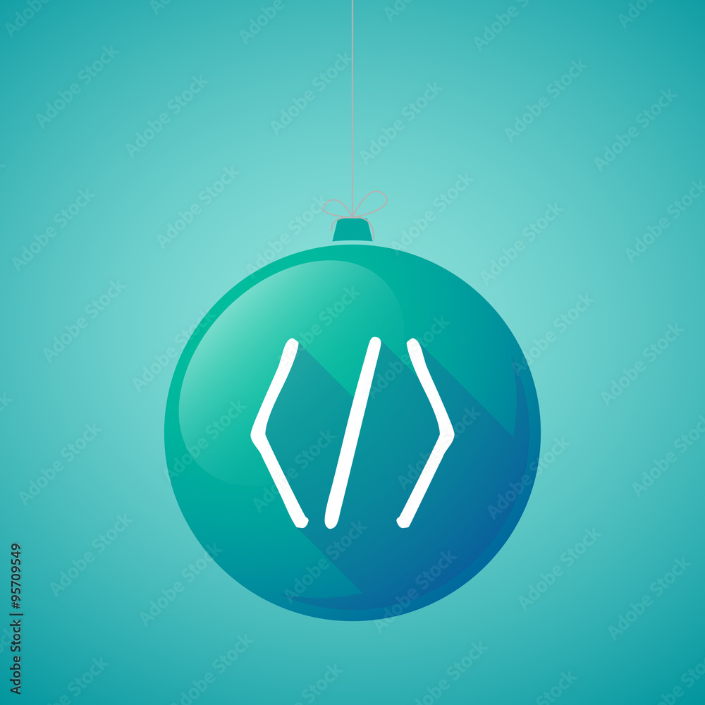 Obraz premium Long shadow vector christmas ball icon with a code sign