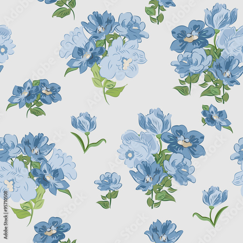 Seamless texture with blue flowers.