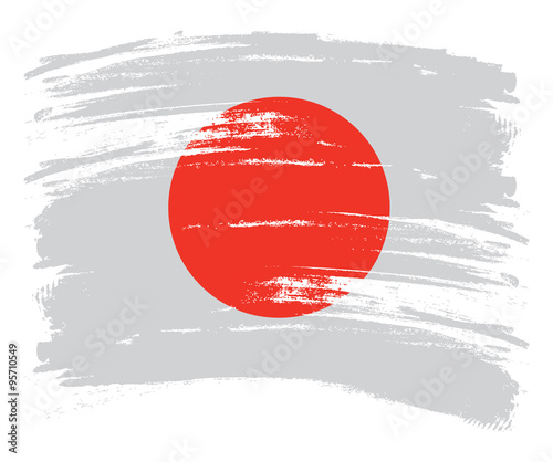 The Japan flag painted on white paper with watercolor