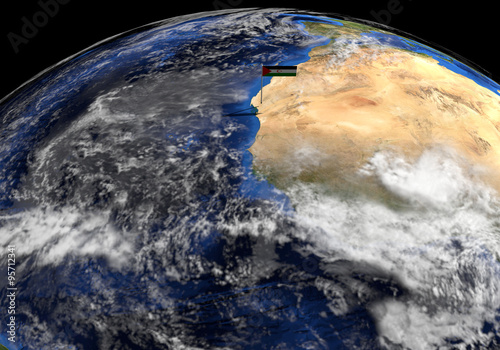 Fototapeta Naklejka Na Ścianę i Meble -  Western Sahara flag on pole on earth globe illustration - Elements of this image furnished by NASA