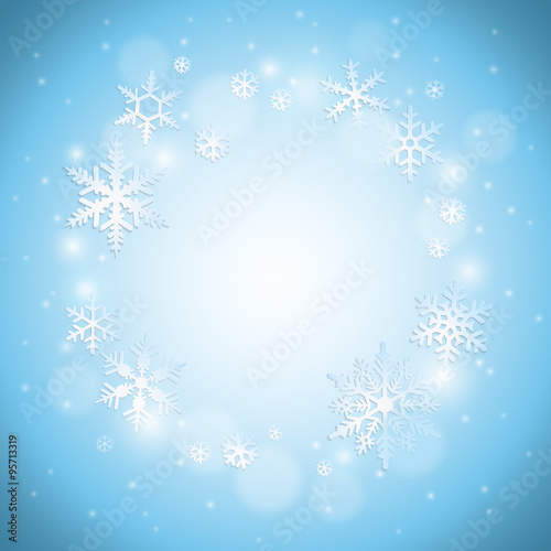 Christmas winter background with snowflakes on blue