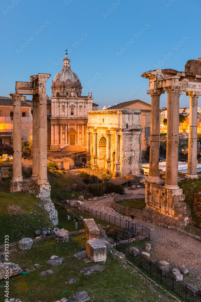 High Dynamic Range Picture at Sunset of the Roman Forum