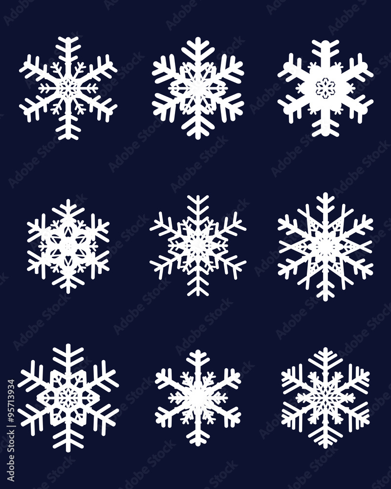 Set of different white snowflakes, vector illustration Set of different white snowflakes, vector illustration