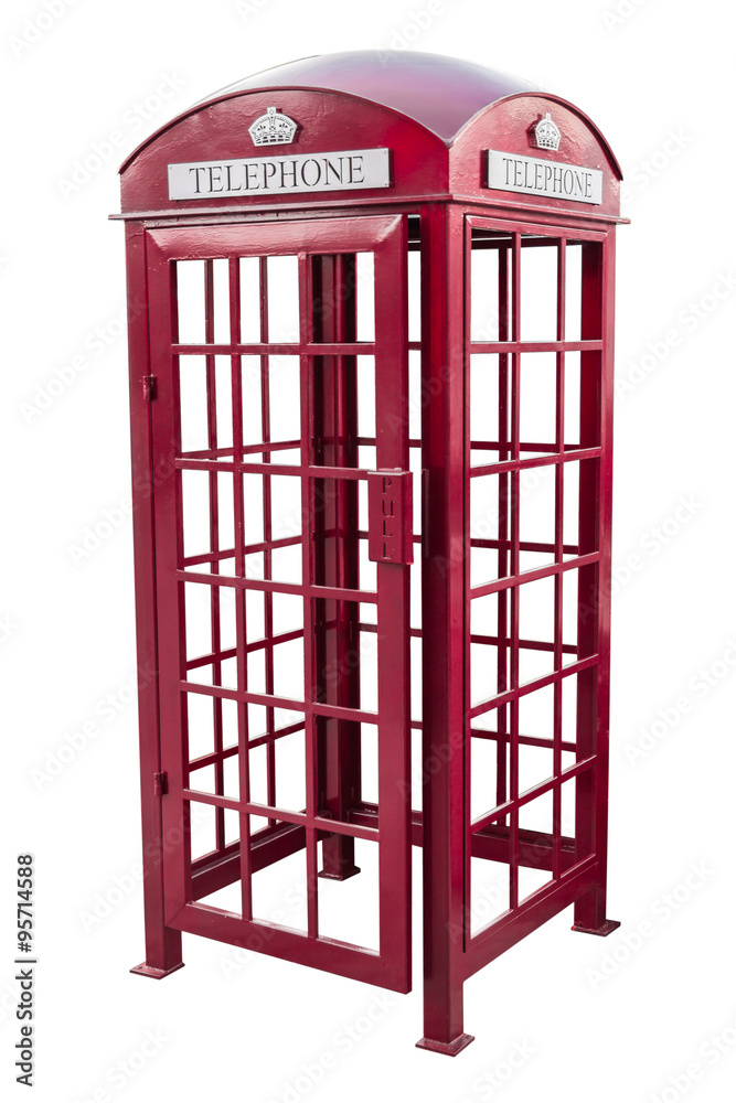 Obraz premium Classic British red phone booth in London UK, isolated on white