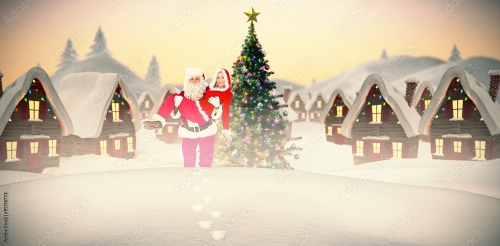 Composite image of santa and mrs claus smiling at camera 