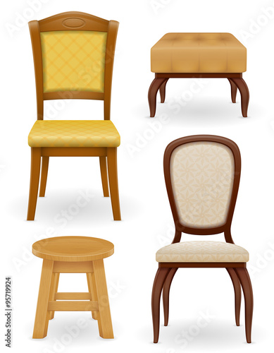 set icons furniture chair stool and pouf vector illustration