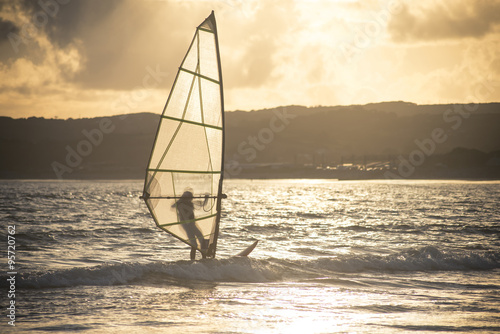 A windsurfer in Mount’s Bay in Cornwall, England