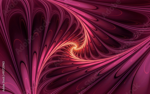 abstract fractal, red-purple spiral with soft curved lines and glowing core