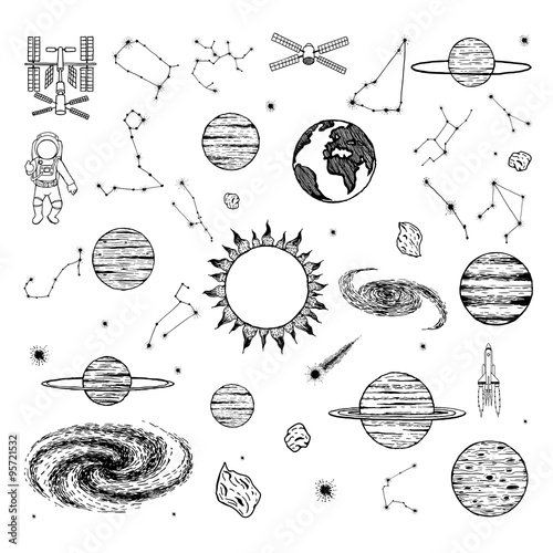 Hand drawn solar system on white background