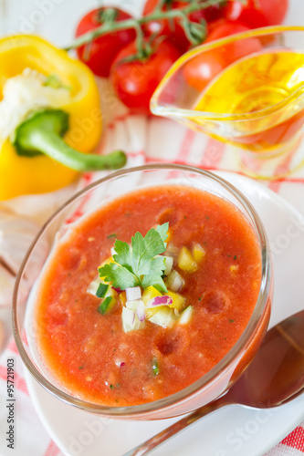 Gazpacho soup and ingredients 