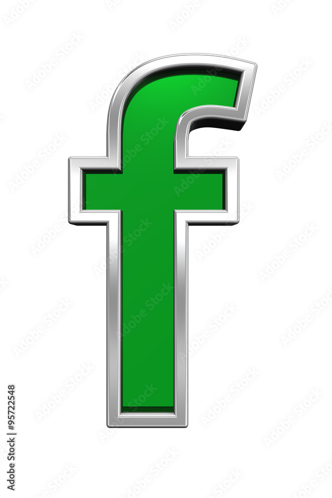 One lower case letter from green glass with chrome frame alphabet set, isolated on white. Computer generated 3D photo rendering. One lower case letter from green glass with chrome frame alphabet set, isolated on white. Computer generated 3D photo rendering.