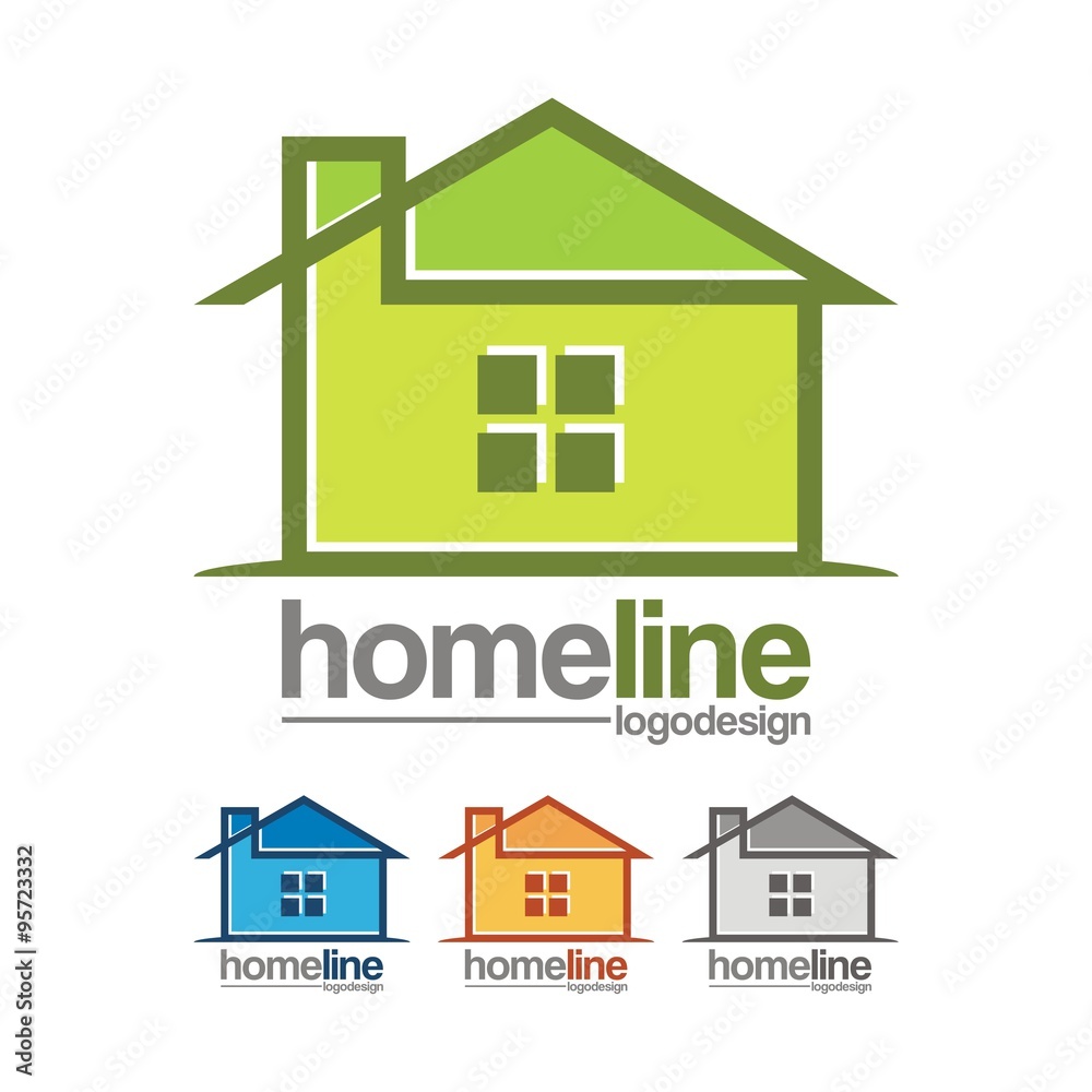 Home Line Art Logo Design. Vector line art logotype of wooden house. Abstract logo design for construction company or interior design studio.
