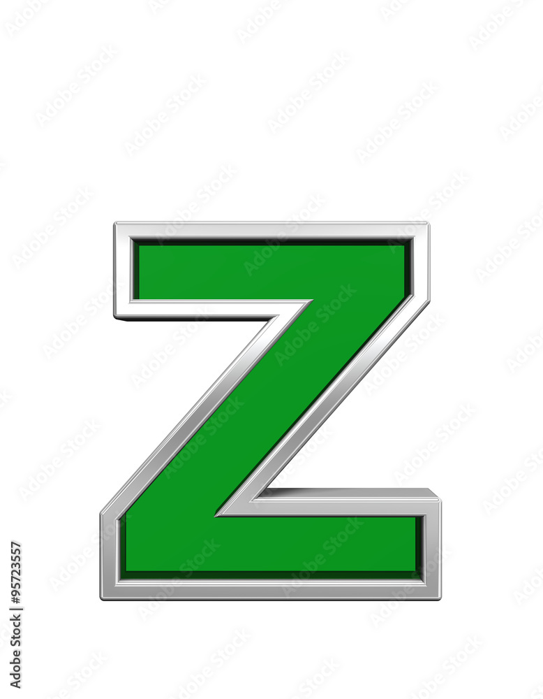 One lower case letter from green glass with chrome frame alphabet set, isolated on white. Computer generated 3D photo rendering. One lower case letter from green glass with chrome frame alphabet set, isolated on white. Computer generated 3D photo rendering.