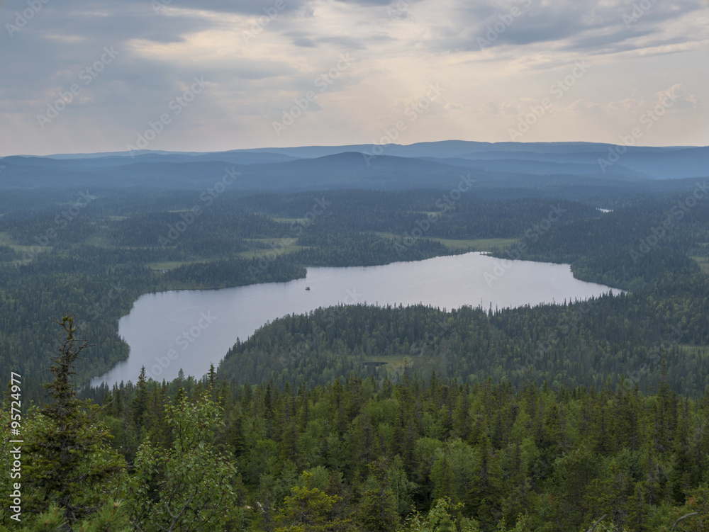 Paanaj?rvi National Park, Karelia Summer water landscape. Top view lake from Mount Kivakka