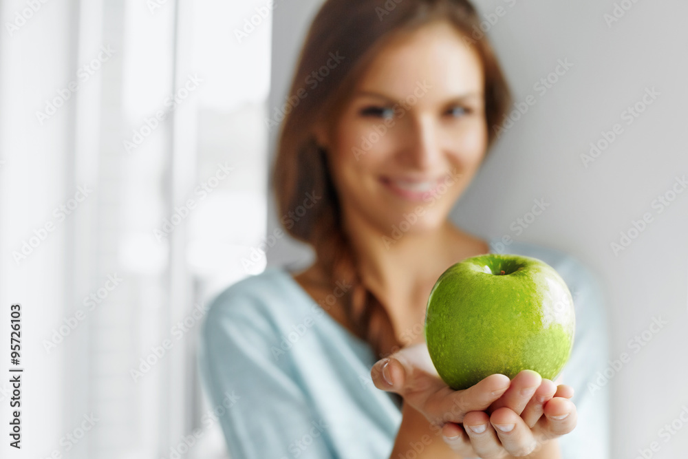 Healthy Food, Eating, Lifestyle, Diet Concept. Woman With Apple. Healthy Food, Eating, Lifestyle, Diet Concept. Woman With Apple.