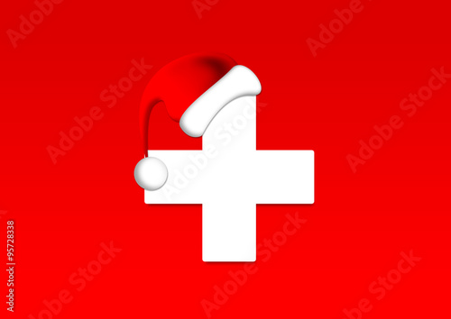 Schweizer Kreuz mit Nikolausmütze ohne Text / Weihnachten in der Schweiz
