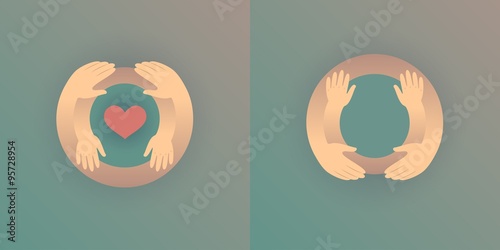 Mother with her baby, outline vector silhouette of hugging hands