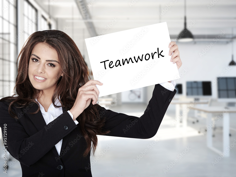 Portrait of smiling business woman with board Portrait of smiling business woman with board