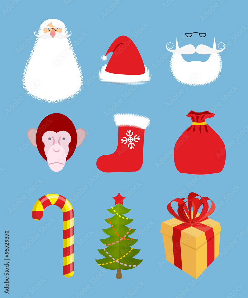 Christmas icons set. Characters: Christmas and new year gift. Sa