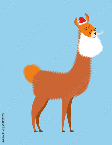 ПечатьAlpaca Lama Santa Claus. Wild animal with beard and