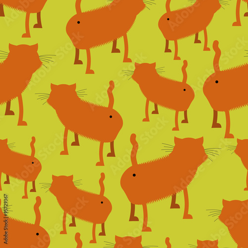  Ass cat seamless pattern. Many of Booty Red cats. Pet stands ba © popaukropa
