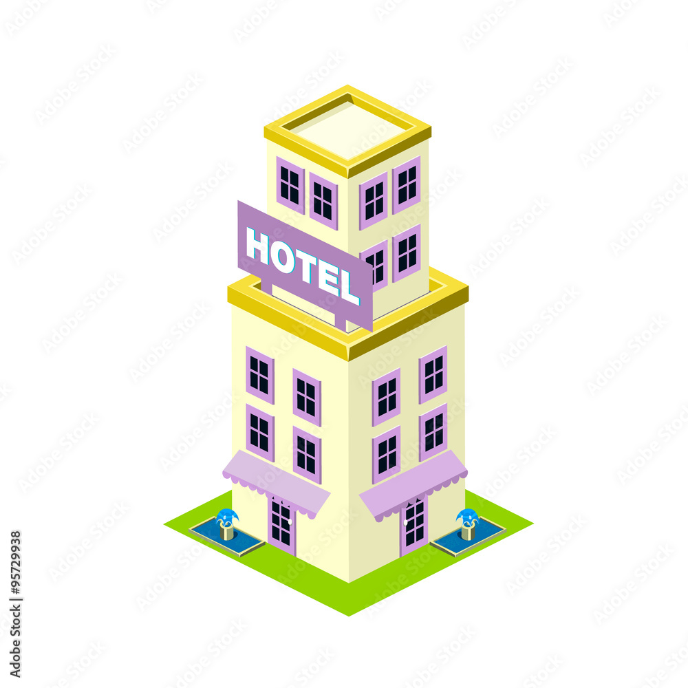 Vector isometric hotel building icon Vector isometric hotel building icon