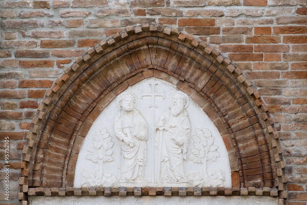 Fototapeta premium Particular of portal the Church of Saints Peter and Paul. Chioggia, Italy