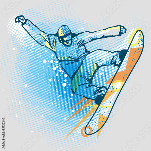 Illustration of a snowboarder doing a jump